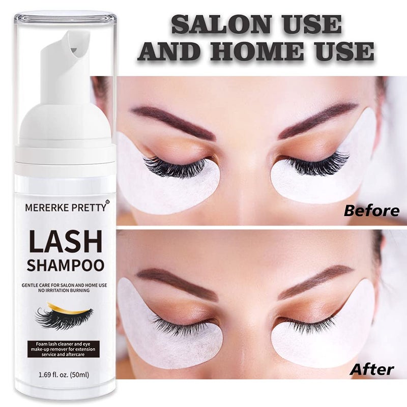 Mererke_Pretty Eyelash Extension Shampoo 50 ml + Brush - Eyelid Foaming Cleanser - Sensitive Paraben & Sulfate Free - Eyelash Wash and Lash Bath for Extensions - Salon Use and Home Care - Image 5